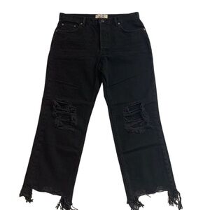 NWT We the Free Maggie step hem jeans, high rise, black, 28, frayed hem
